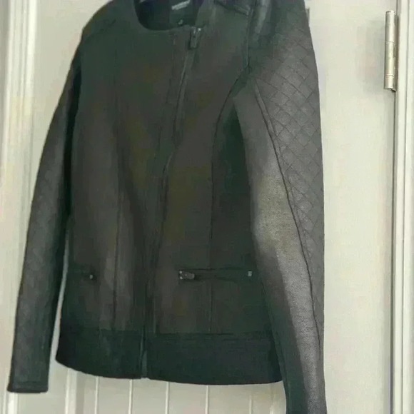 Liverpool Los Angeles  Black Jacket Coated Quilted Moto Zip  Pockets Small - Picture 2 of 8